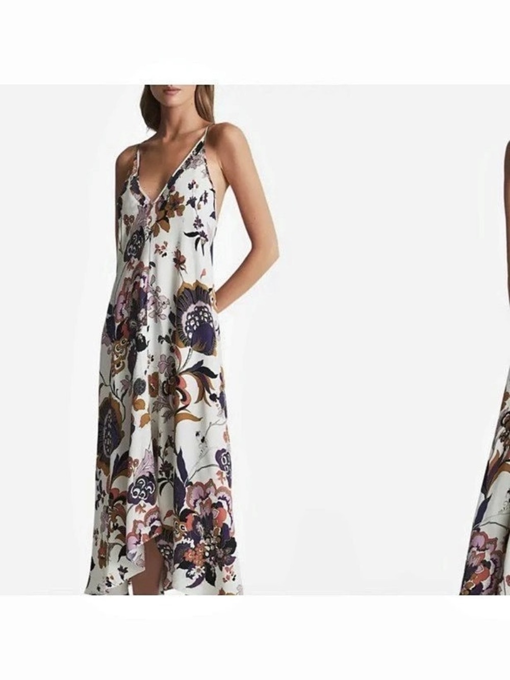 REISS Mabel Floral Handkerchief Hem Dress Maxi Dress White & Multicolor Size 4
